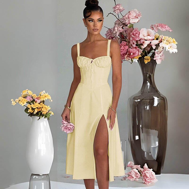 Renata - Abito midi con corsetto e apertura