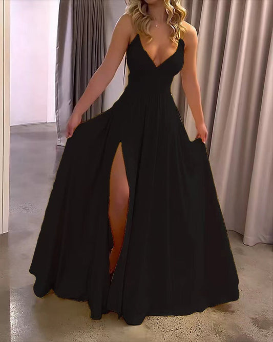 Maxi abito fluido con scollo a V e spacco