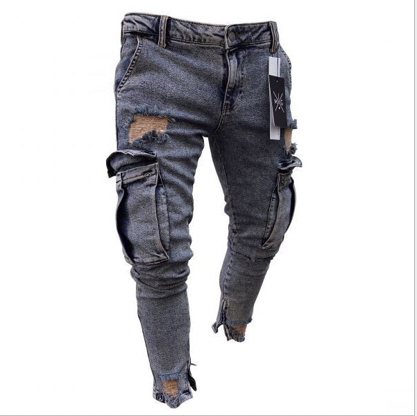 Halstyn | Jeans Cargo strappati in denim da uomo
