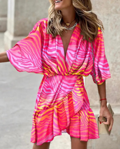 Sabrina - Tuta multicolore con maniche a volant e stile chic