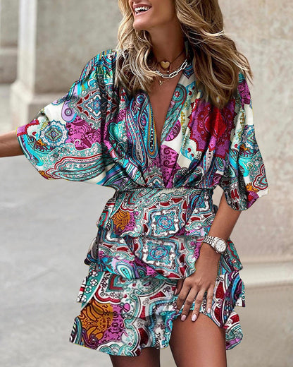 Sabrina - Tuta multicolore con maniche a volant e stile chic