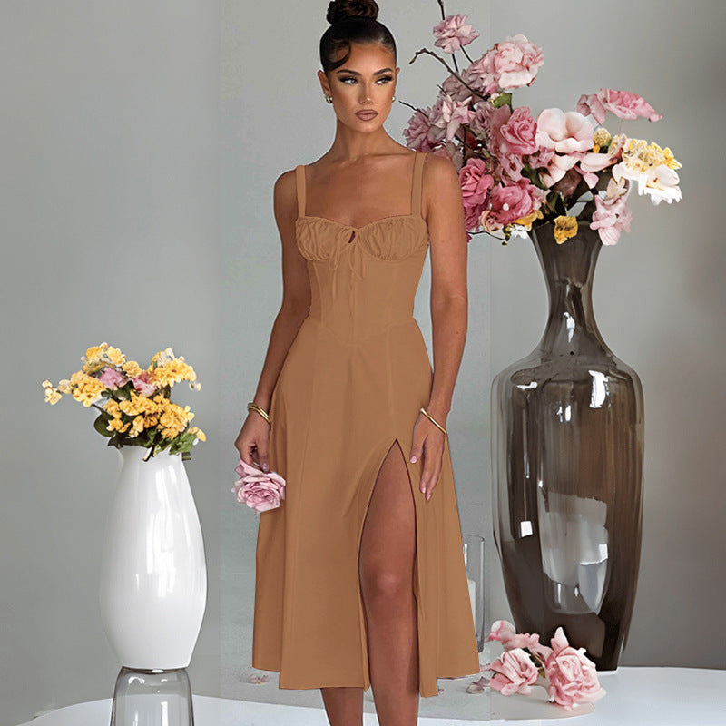 Renata - Abito midi con corsetto e apertura