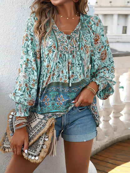 Florinda - Blusa boho floral de manga larga