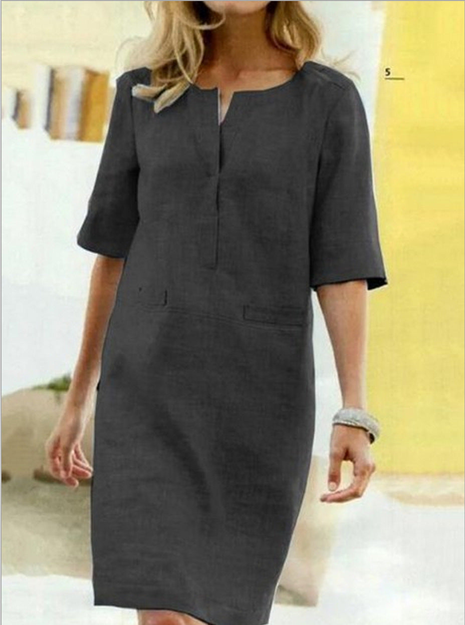 Jolina - Linen mini dress with half sleeves