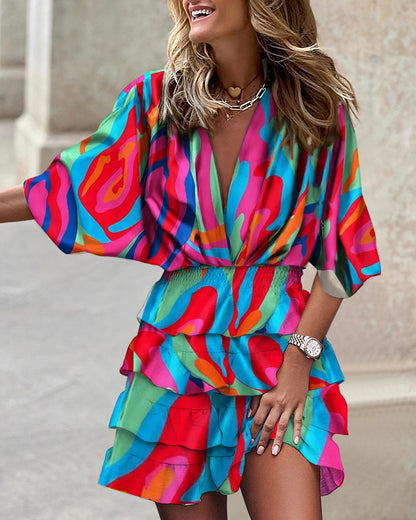 Sabrina - Tuta multicolore con maniche a volant e stile chic