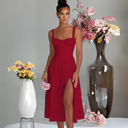 Renata - Abito midi con corsetto e apertura