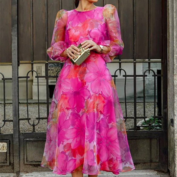 Amalia - Vestido midi de invitada floral rosa