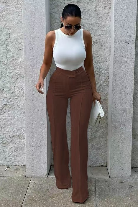 Carla | Pantaloni donna aderenti a gamba dritta con fibbia