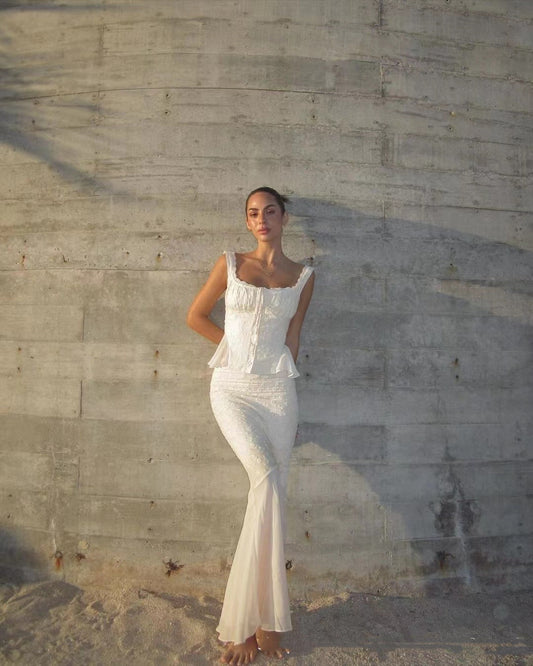 Camila | Camicetta ricamata in cotone e gonna in pizzo primavera donna