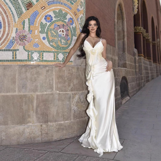 Amara - Maxi abito in raso floreale drappeggiato
