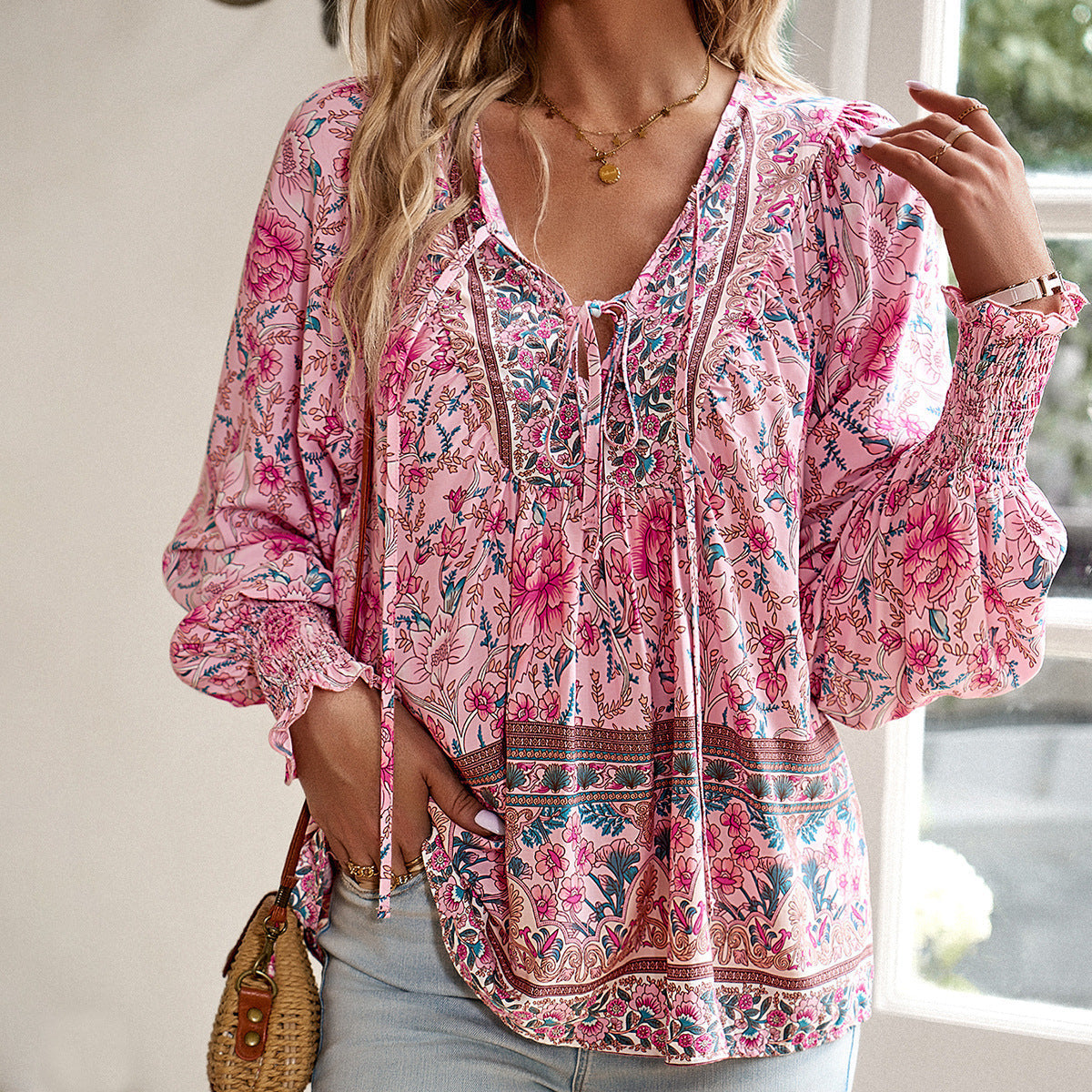 Florinda - Blusa boho floral de manga larga