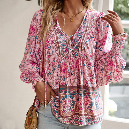 Florinda - Blusa boho floral de manga larga