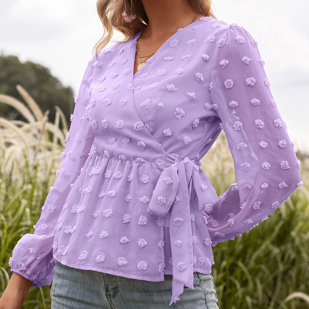Mariana | Camicetta primaverile da donna in pizzo jacquard con scollo a V