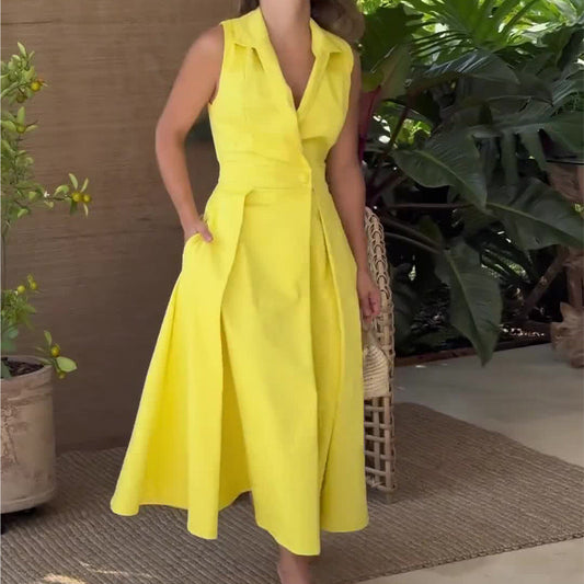 Sabrina - Abito midi giallo senza maniche con stile fresco