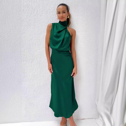 Sabrina - Abito midi in raso con design asimmetrico monospalla