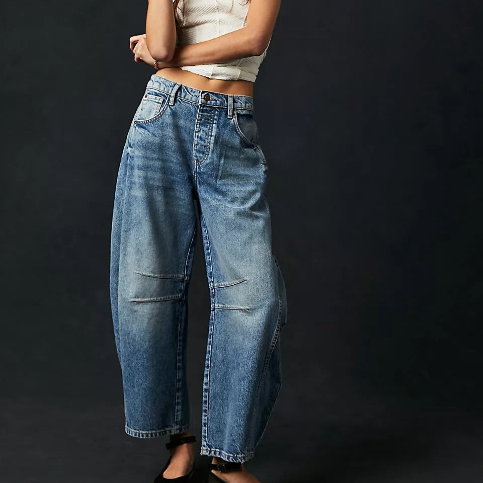 Wynohna | Jeans a vita media con elevato stretch e taglio a barile
