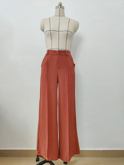 Light blue | Wide-leg, loose-fitting, pleated, solid-colour, casual trousers