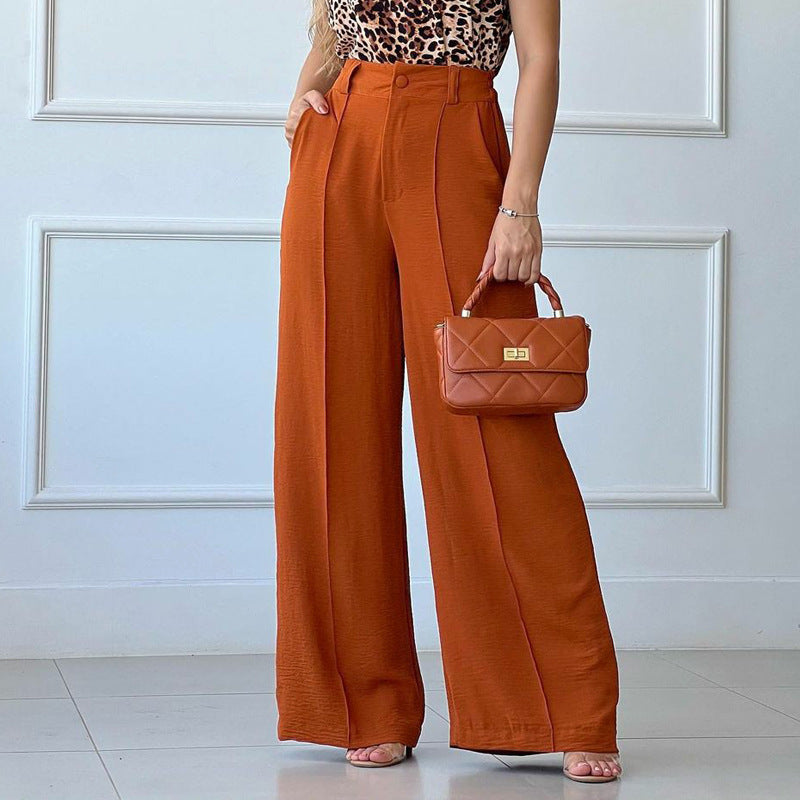 Light blue | Wide-leg, loose-fitting, pleated, solid-colour, casual trousers
