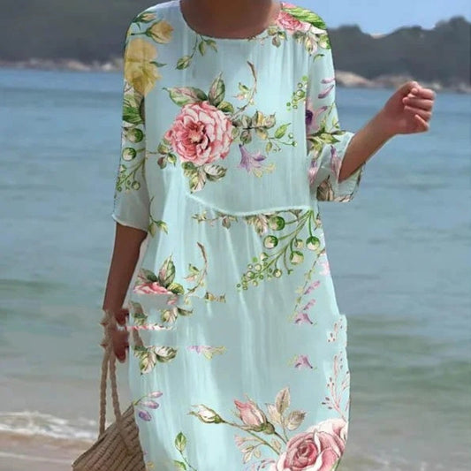Isla - Blue beach cover-up with elegant floral print