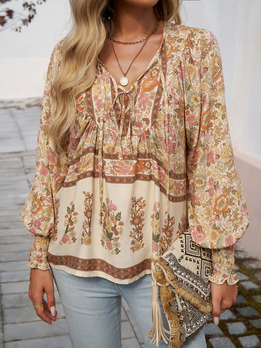 Florinda - Blusa boho floral de manga larga