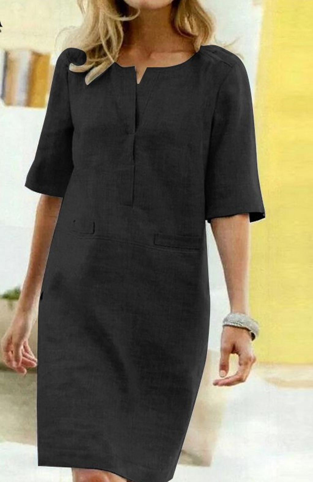 Jolina - Linen mini dress with half sleeves