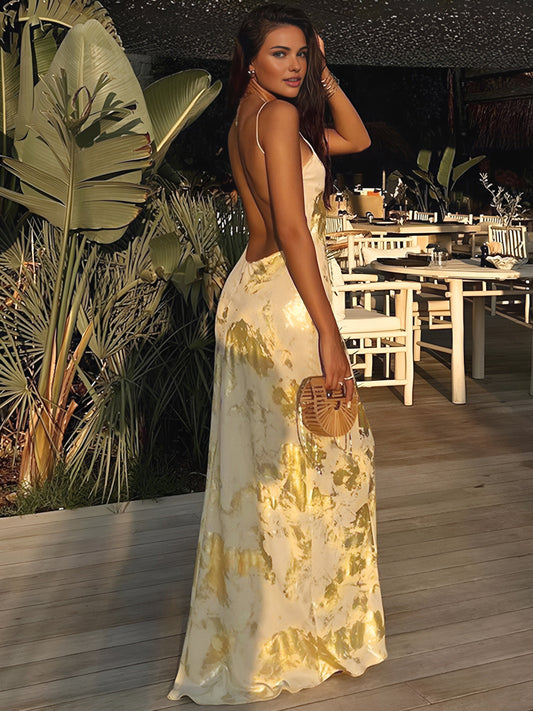 Elena - Vestito lungo in raso con spalline