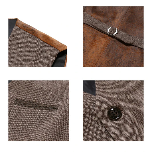Lorenzo | Gilet in Tweed con Bretelle in Pelle Stile Vintage