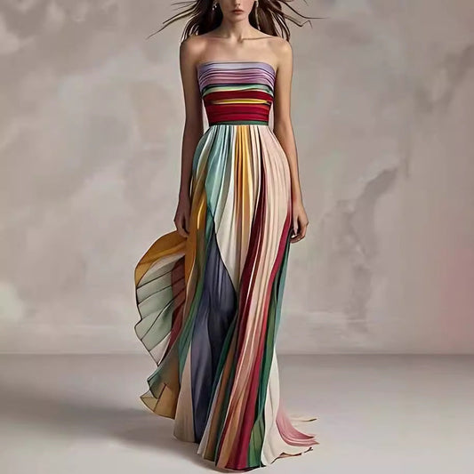 Savana - Maxivestido plisado multicolor sin tirantes