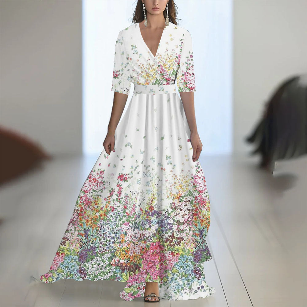Fenina - Vestido maxi de manga larga de gasa floral