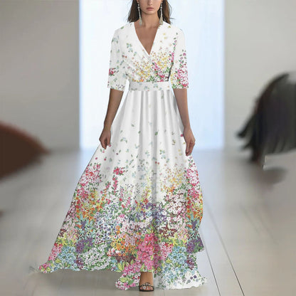 Fenina - Vestido maxi de manga larga de gasa floral
