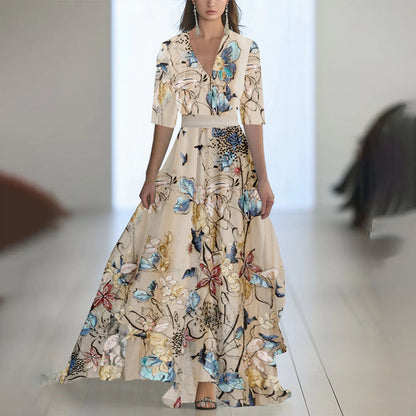 Fenina - Vestido maxi de manga larga de gasa floral