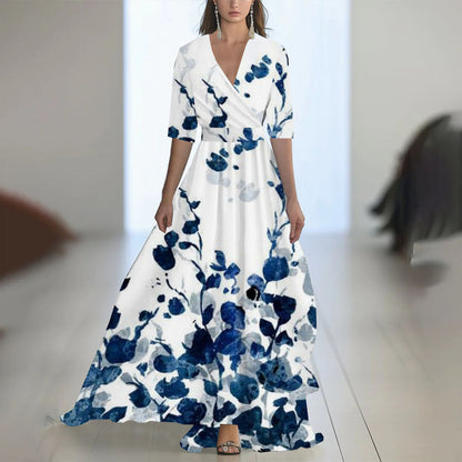 Fenina - Vestido maxi de manga larga de gasa floral