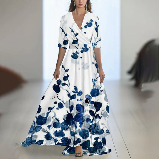 Fenina - Vestido maxi de manga larga de gasa floral