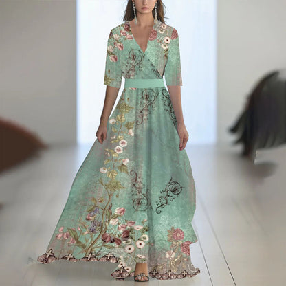 Fenina - Vestido maxi de manga larga de gasa floral