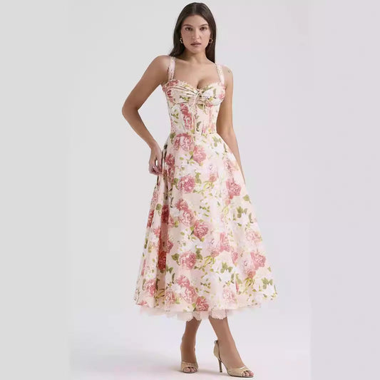 Camila - Abito midi floreale con corsetto