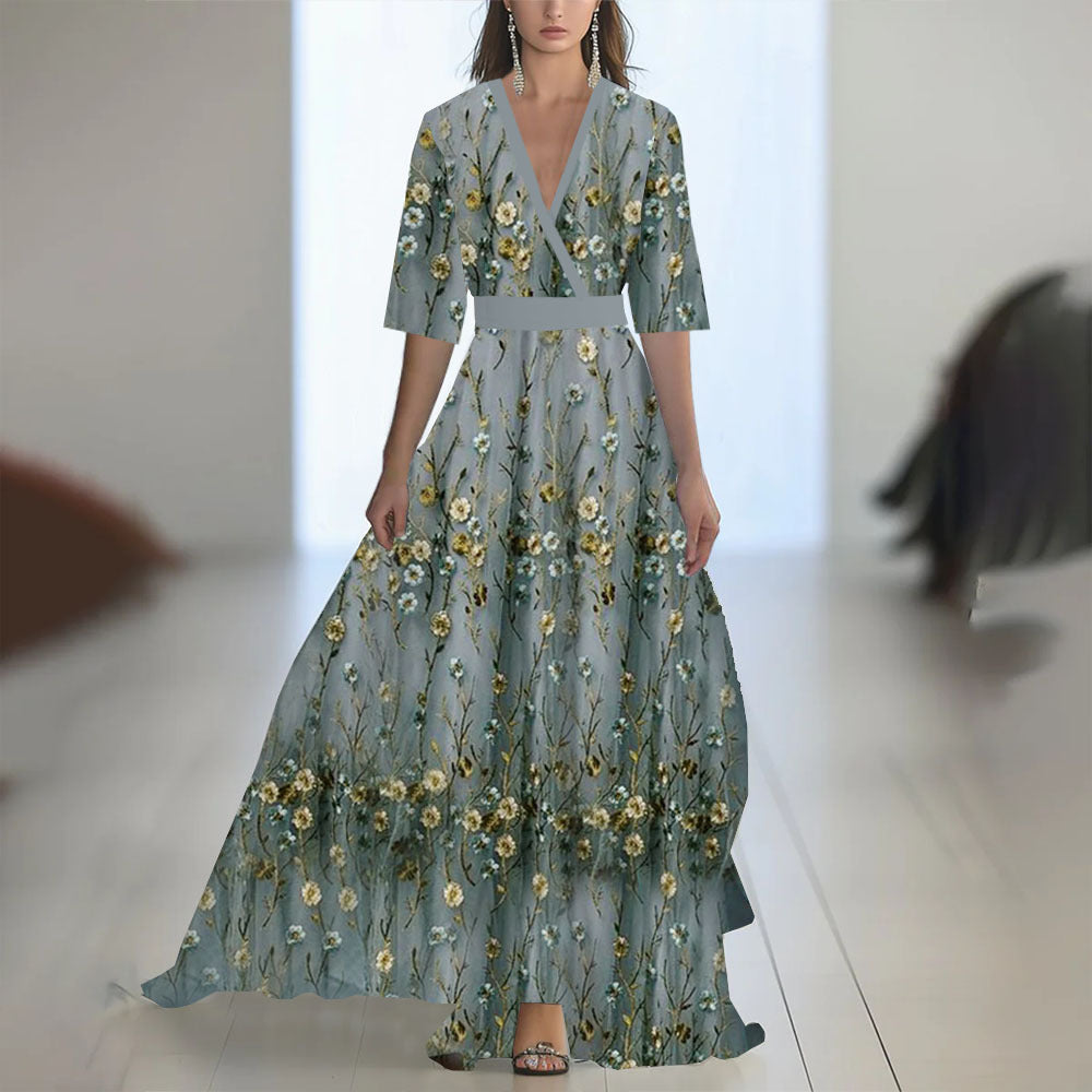 Fenina - Vestido maxi de manga larga de gasa floral