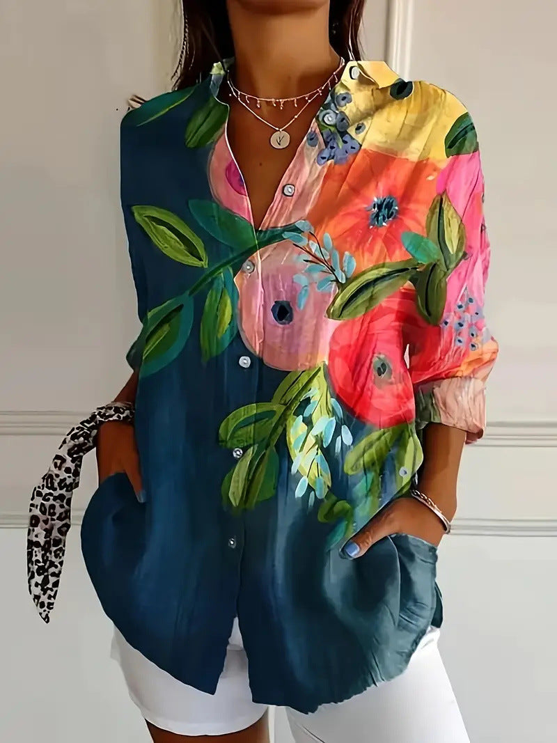 Samantha - Blusa abotonada floral tropical