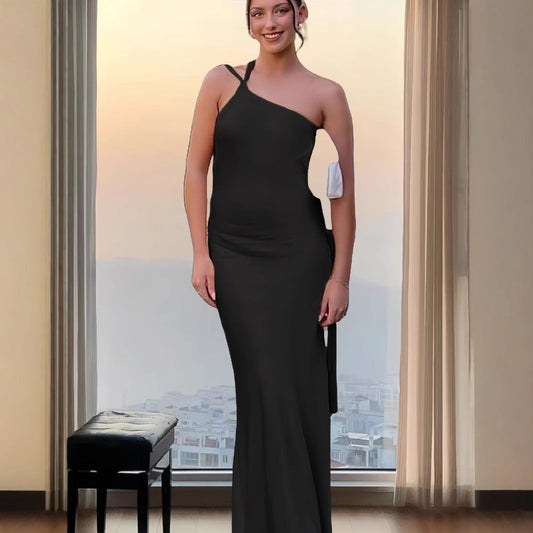 Selena - Abito asimmetrico monospalla con spacco laterale