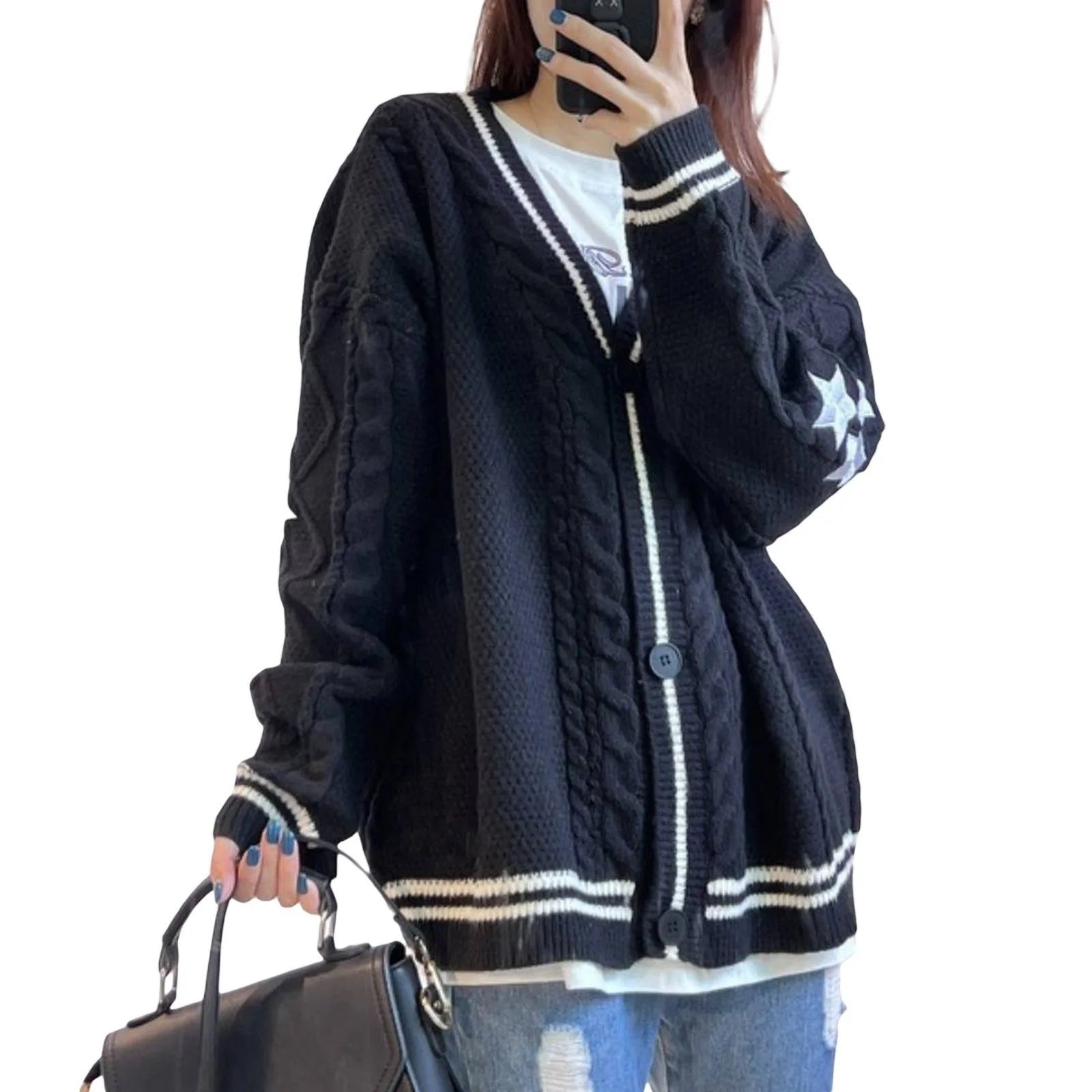 Milva | Elegante cardigan vintage in maglia con stampa a stelle
