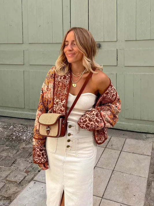 Chiara | Giacca trapuntata corta floreale boho chic