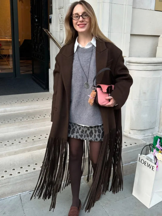 Azure | Cappotto Lungo con Frange in Stile Western Chic