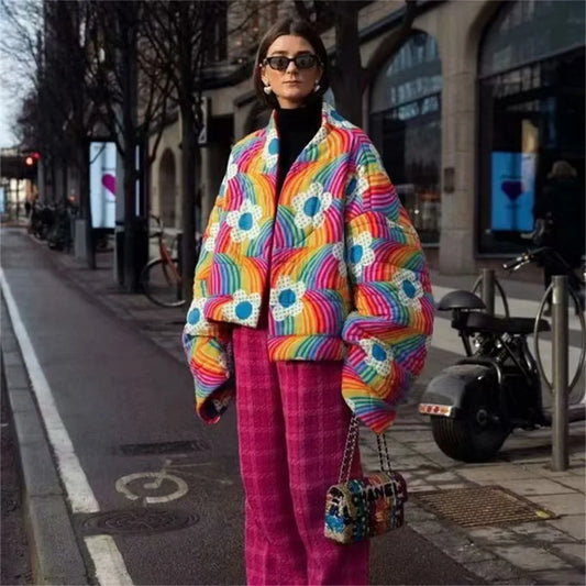 Allegra | Giacca Trapuntata Multicolore con Motivo Floreale