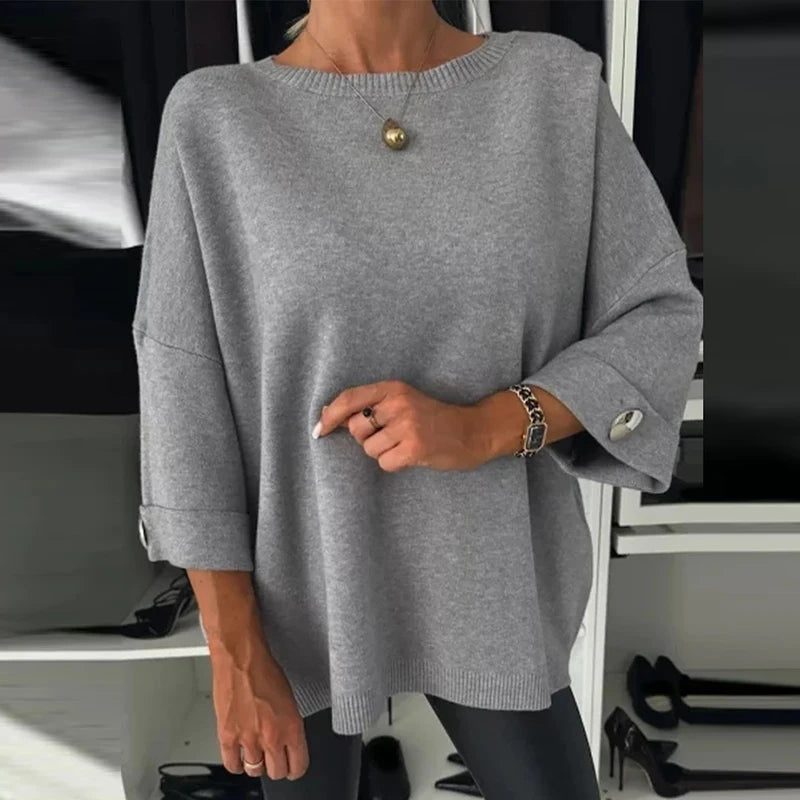 Celestina | Maglione casual tinta unita a maniche lunghe con scollo a O