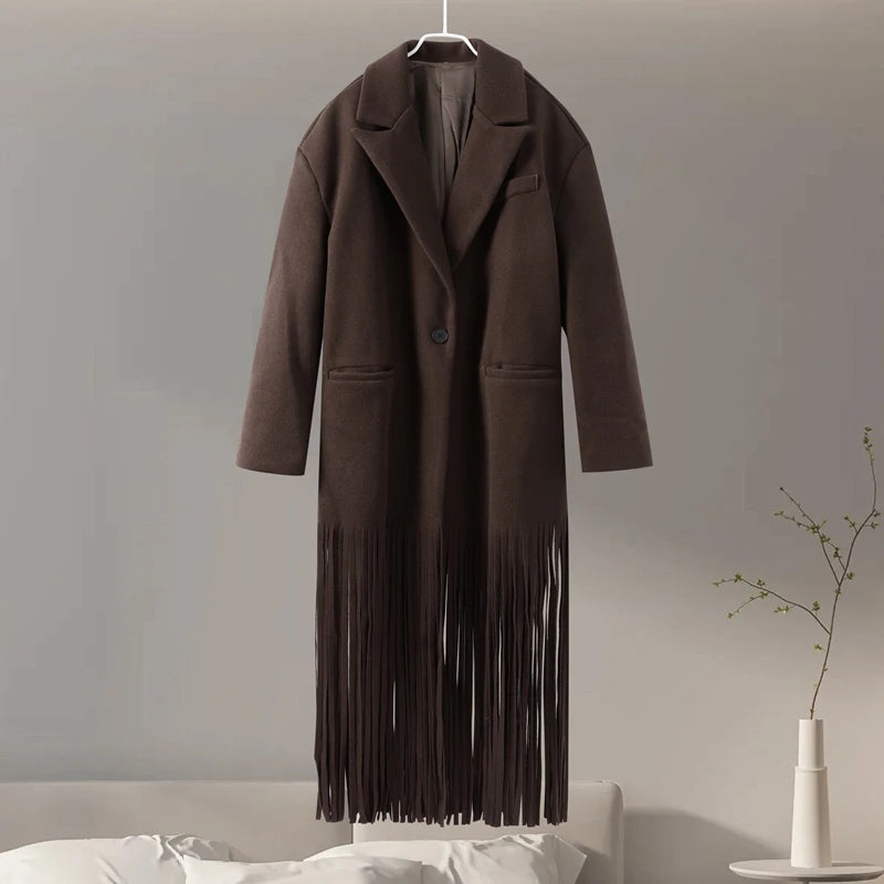 Azure | Cappotto Lungo con Frange in Stile Western Chic