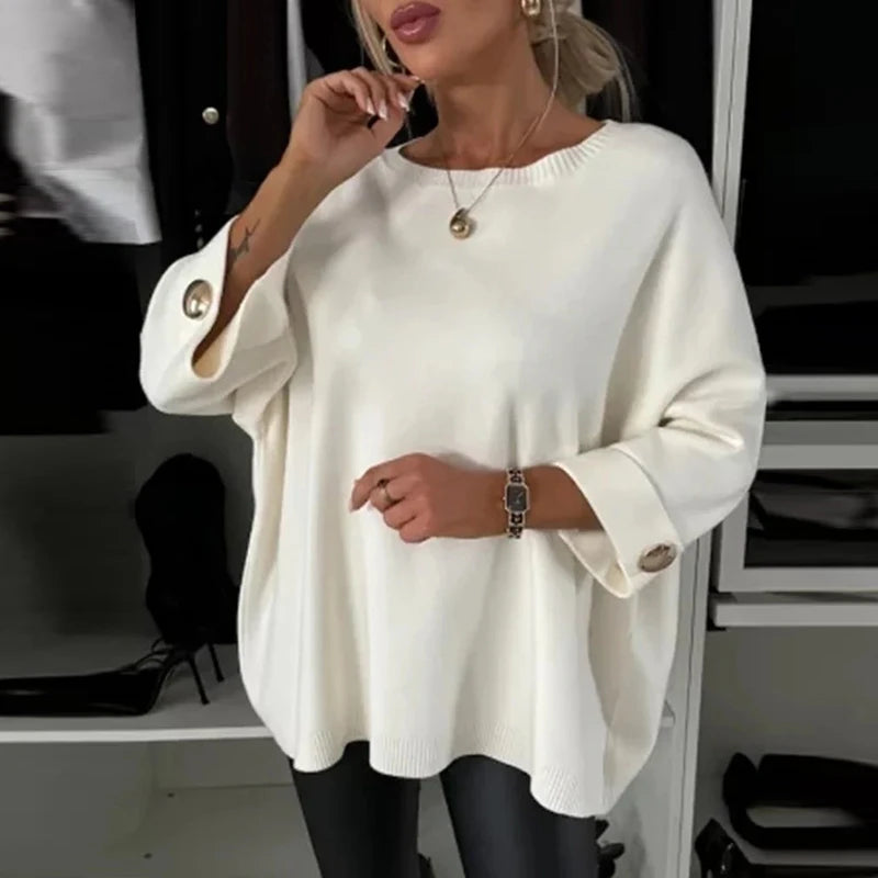 Celestina | Maglione casual tinta unita a maniche lunghe con scollo a O
