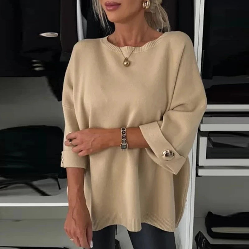 Celestina | Maglione casual tinta unita a maniche lunghe con scollo a O