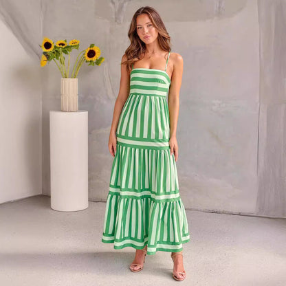 Sabrina - Grünes gestreiftes Maxikleid mit Stil und Frische