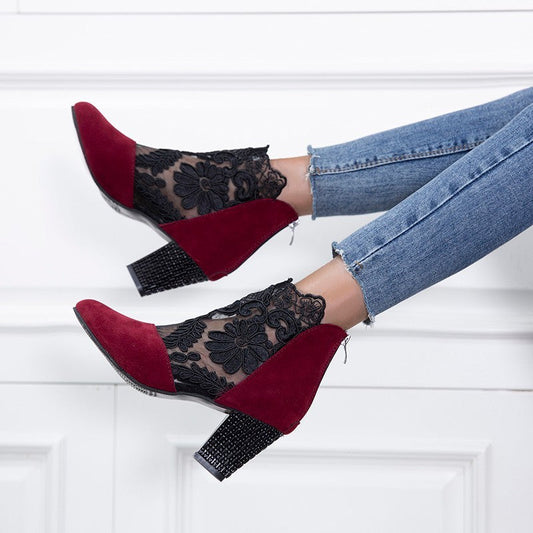 Verona - Botines con tacón bloque y panel de encaje