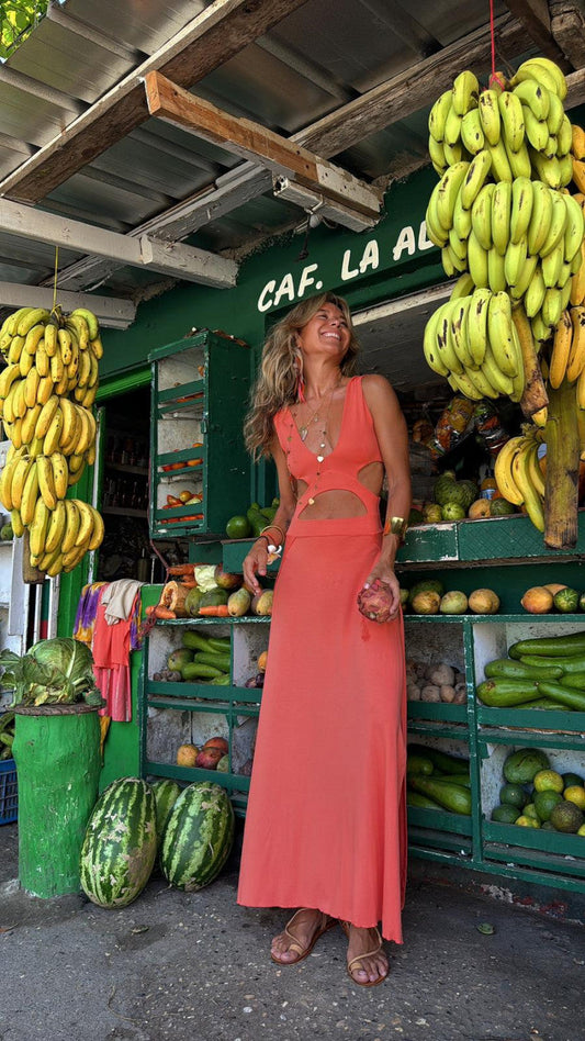Sabrina - maxi completo boho con ritaglio tie-dye