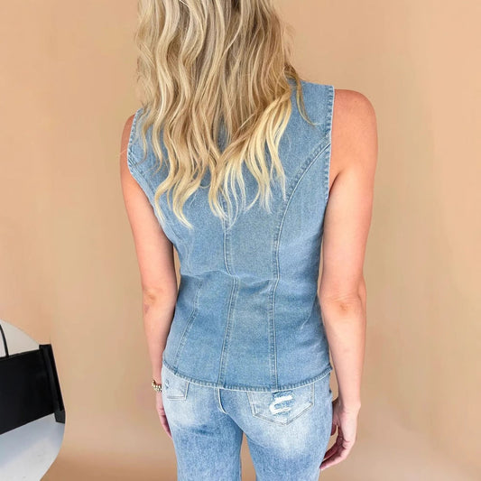 Camila | Gilet casual da donna in denim senza maniche